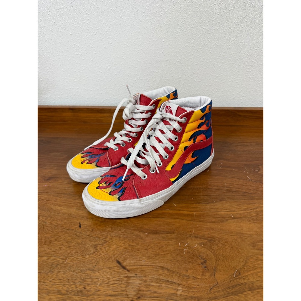 Vans Sk8-Hi Flame High Top Sneakers Red Blue Yellow Mens 7 Womens 8.5